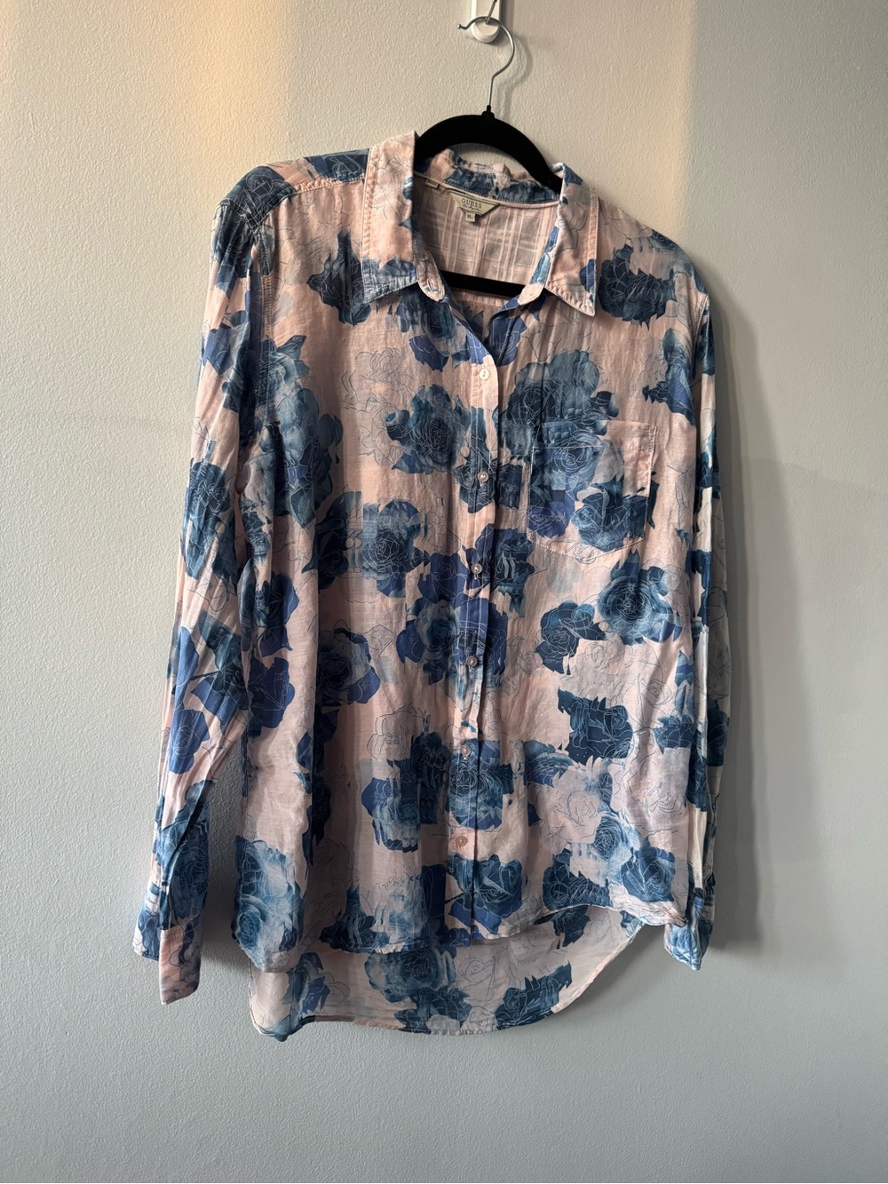 GUESS Pink Blouse with Blue Floral Trim